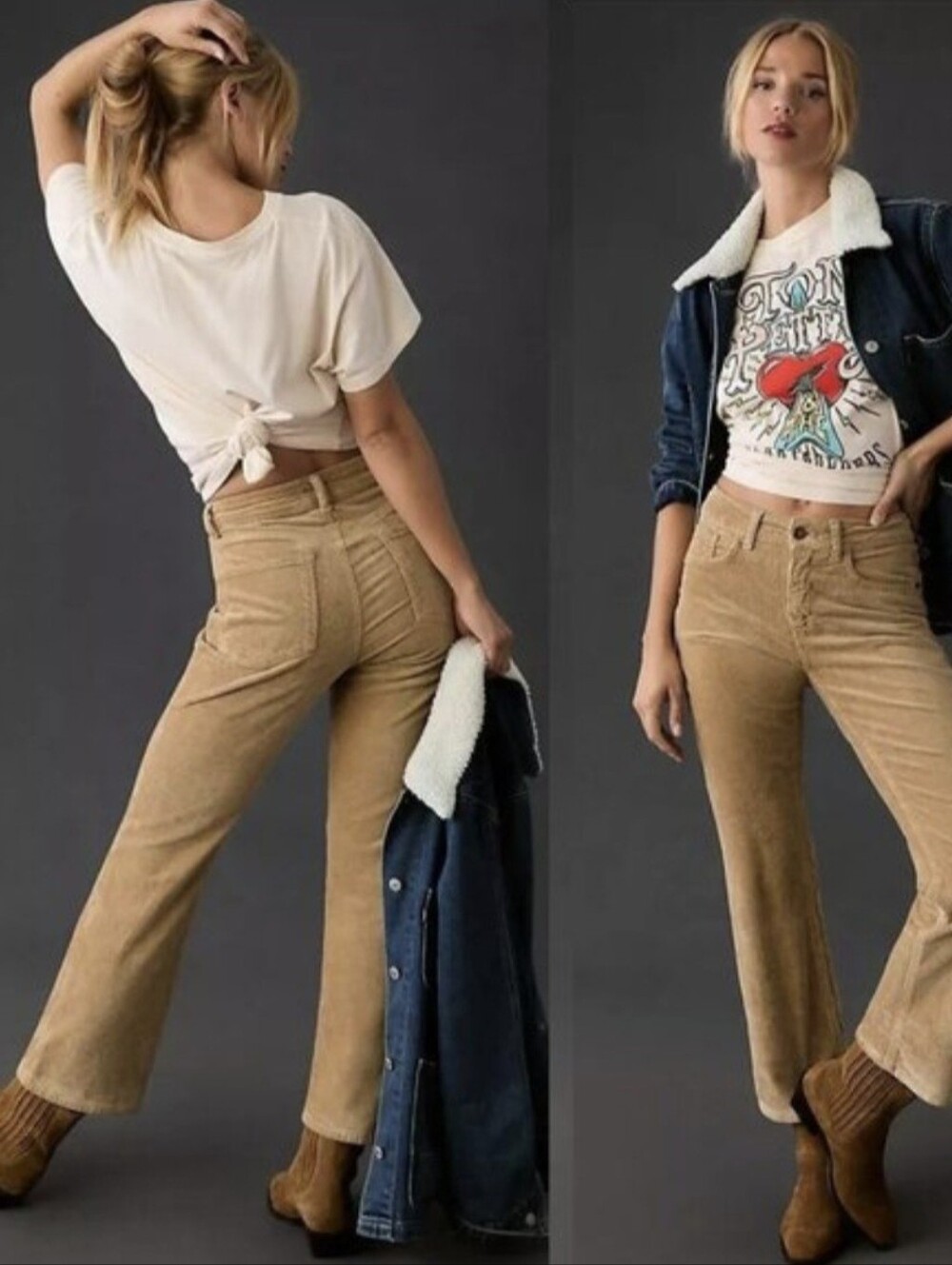 Pilcro Anthropologie The Yaya Mid-Rise Corduroy Crop Flare Pants Size 30 Tan